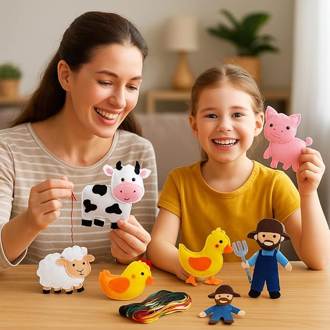 FYXGZZH Kids Beginner Sewing Kit – DIY Stuffed Craft Set with Pre-Cut Felt, Plastic Needle & Embroidery Thread, Educational Arts & Crafts for Boys & Girls Ages 6-12, Farm