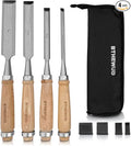 Wood Chisel Set – set of 4 Woodworking Chisels w/CR-V Steel Blades, Zipper Bag - Anti-Rust Coating Wood Chisels for Woodworking - Lightweight & Durable Carpenter Tools for Woodworking