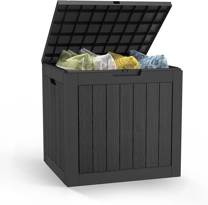 Mars Villa 31 Gallon Deck Box, Outdoor Storage Box Waterproof, Outside Resin Storage Bin for Outdoor Patio Furniture Cushions, Pool Supplies, Garden Tools, UV-Resistant and Weatherproof, Black