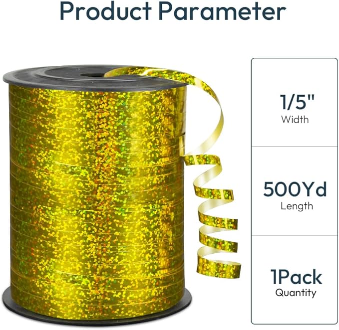 KMER LIFE Premium Gold Shiny Curling Shiny Ribbon, 1/5" Wide x 500 Yards Christmas Curling Ribbons for Gift Wrapping, Party Decoration, Balloon String, Ribbons for Florist Flower (1 Roll)