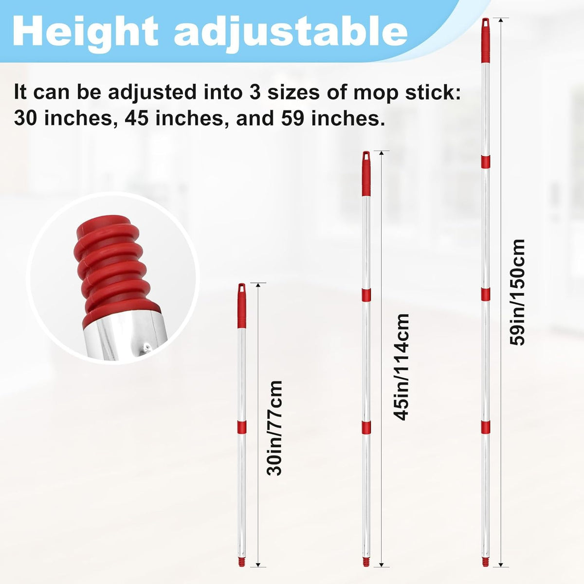 Mop Handle for Ocedar,Spin Mop Replacement Handle Compatible with O Cedar, American Threaded Joint Mop Handle 4-Section 30-to-58 inch Mop Replacement Stick