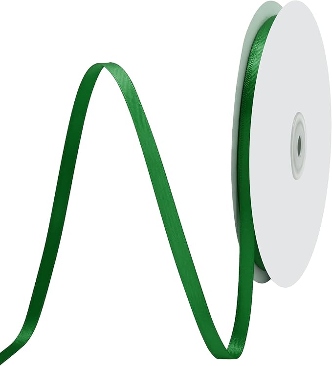 Forest Green Satin Ribbon 1/4" X 50 Yards Solid Color Double Faced Ribbons Perfect for Crafts Wedding Decor Bow Making Arts Sewing and More
