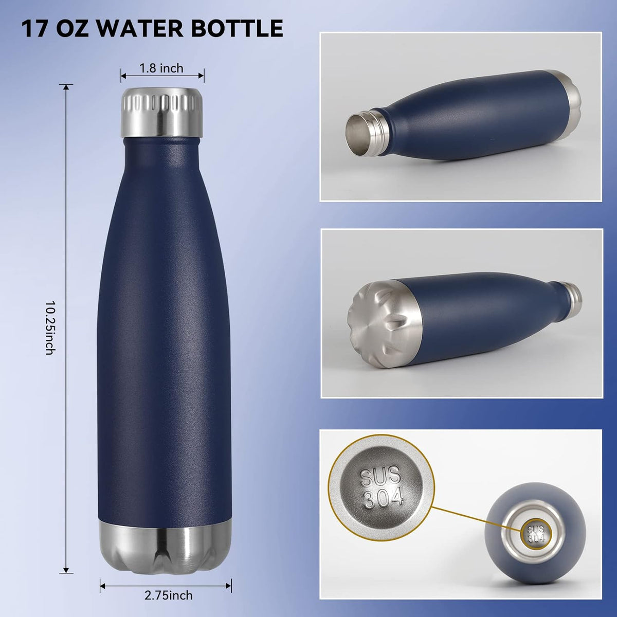 VEGOND 17oz Stainless Steel Water Bottles Bulk, Reusable Metal Sports Water Bottle Keeps Drink Hot and Cold, BPA Free Double Wall Vacuum Cola Shape Insulated Water Bottles for Camping Gym, 4 Pack