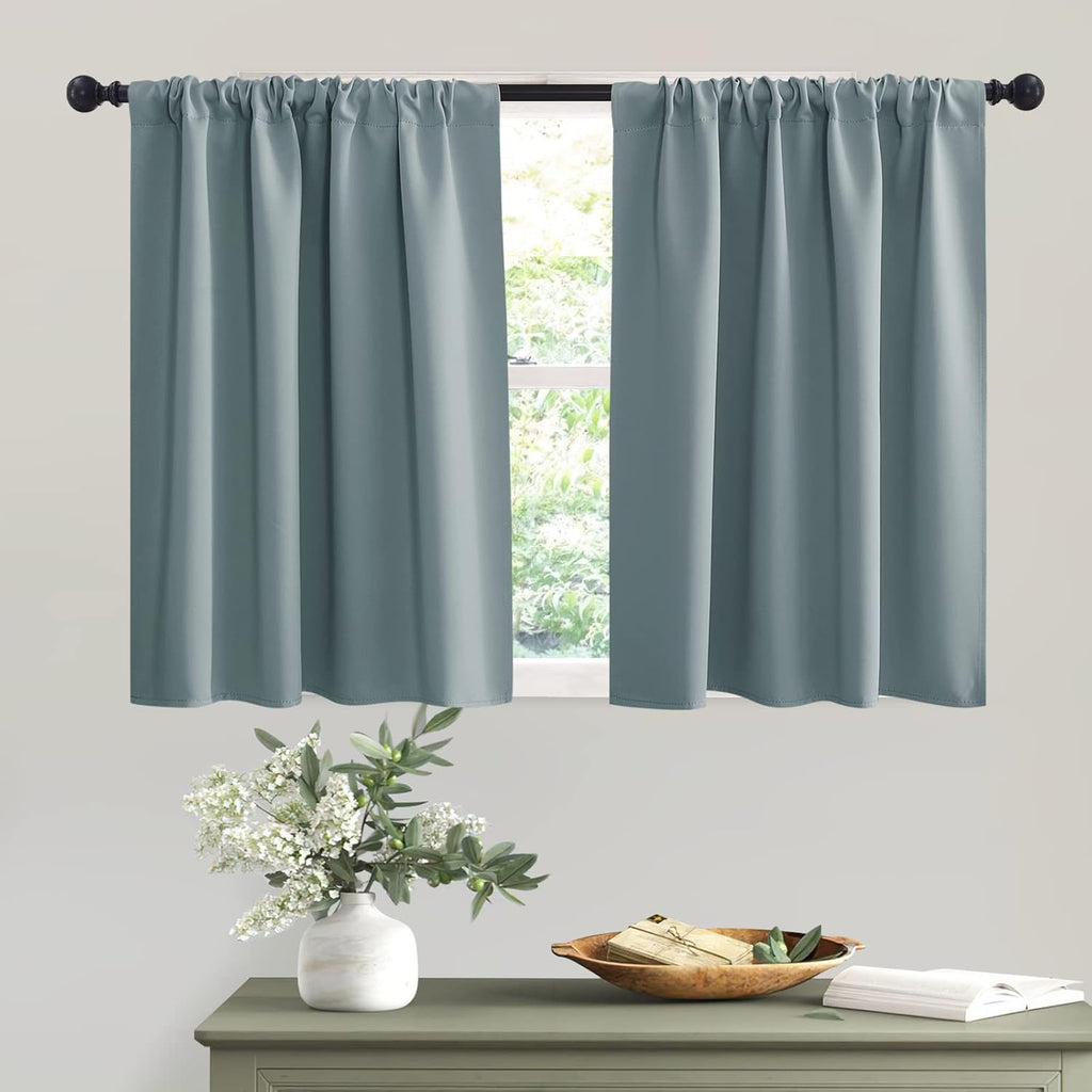 RYB HOME Small Window Curtains, Thermal Insulated Privacy Curtains and Drapes Soild Room Darkening Shades Decent Decor for Kitchen RV Camper Closet, Dusty Blue, W42 x L36 inches, 2 Panels Set