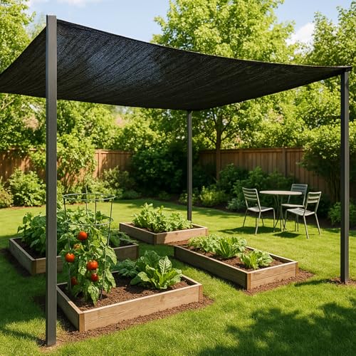 SUNNY GUARD 65-75% Sun Shade Cloth, 6 x 8 FT Black HDPE Mesh – Breathable Garden Shade Cover for Plants, Vegetables, Greenhouse, Patio, Chicken Coop & Dog Kennel - color: 70% SHADE-BLACK, size: 6 FT x 8 FT