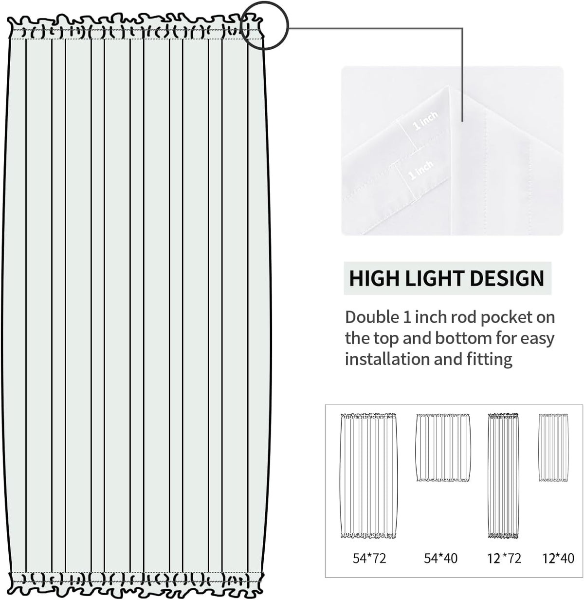 DWCN French Door Curtains – Rod Pocket Thermal Curtain for Window/Patio Doors/Doorways/Classroom/Kitchen for Privacy, 12W by 72L Inches, 1 Panel with Tieback, Pure White