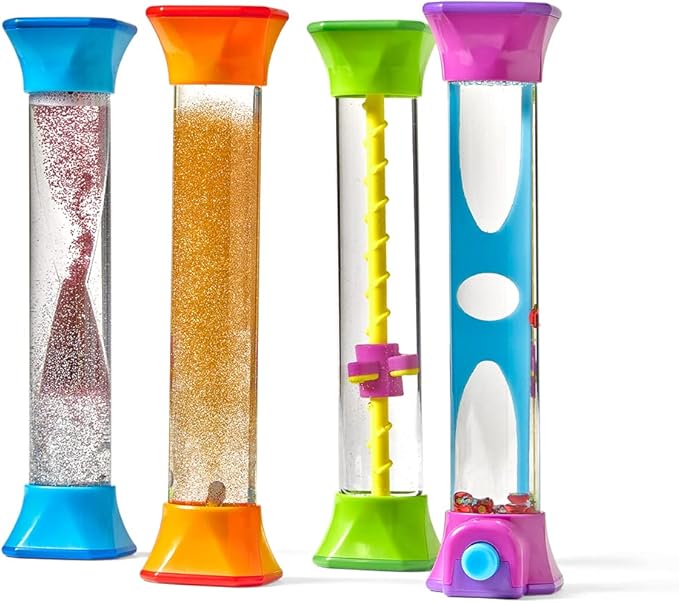 hand2mind See My Feelings Mirror (Set of 4) and Sensory Fidget Tubes (Set of 4) | Calming and Anxiety Relief Toys for Kids