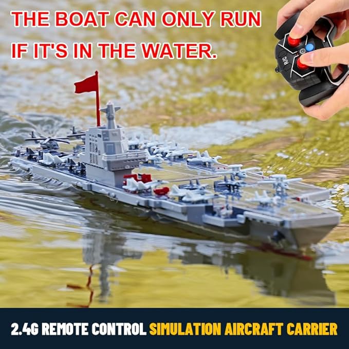 RC Boats for Kids 8-12, 16-inch Warship Battleship Aircraft Carrier with 2 Rechargeable Batteries, 15mph High Speed Remote Control Military Ship for Pool & Lake, Exhibits Model Gift for Boys