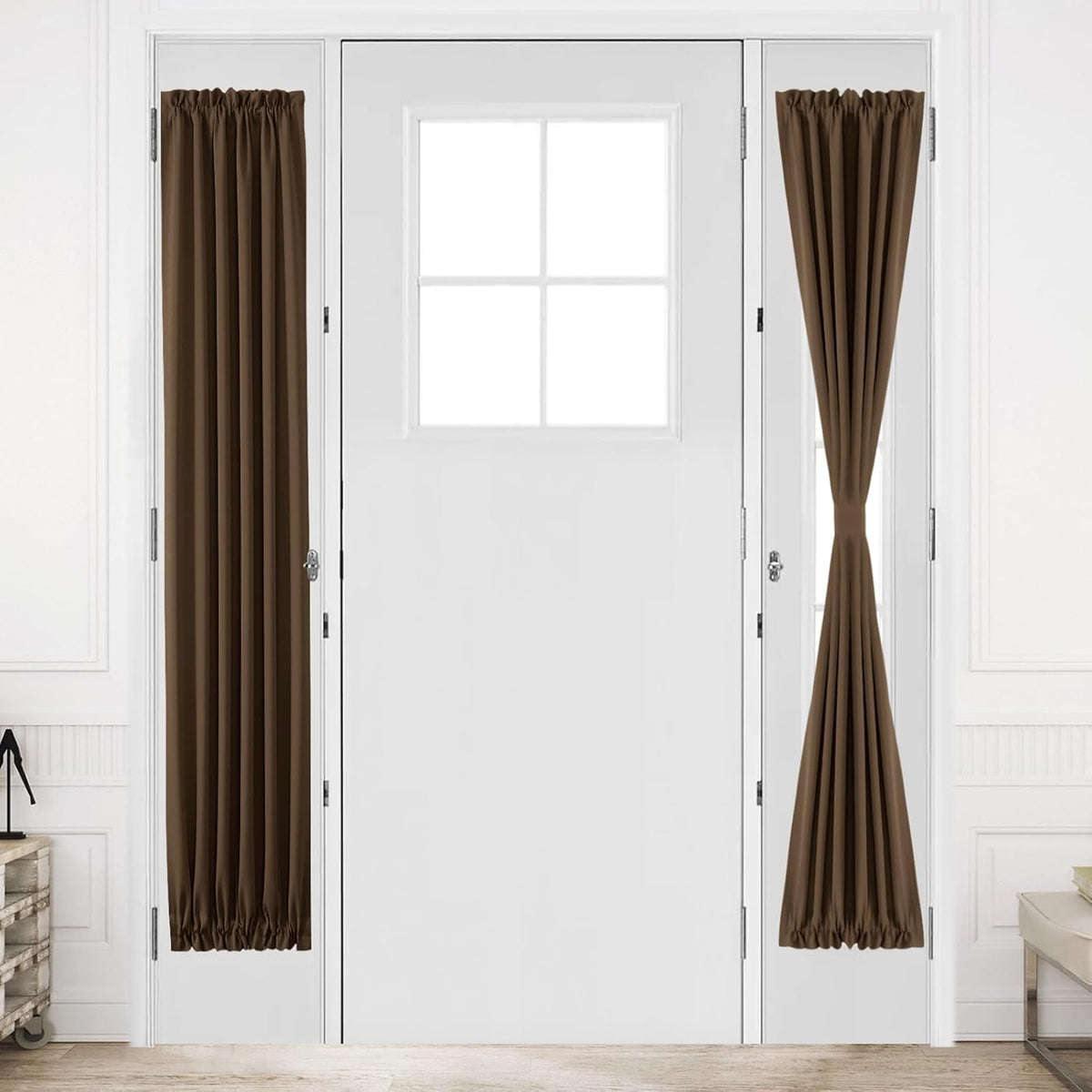 DWCN French Door Curtains – Rod Pocket Thermal Blackout Curtain for Doors with Glass Window, Kitchen and Patio Doors for Privacy, 12 X 72 Inches Long, 1 Curtain Panel with Tieback, Brown