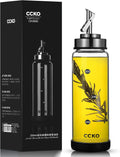 Glass Olive Oil Dispenser Bottle with Stainless Steel Spouts - Shatterproof 350ml Cooking Oil & Vinegar Cruet Bottle - Carafe for Kitchen