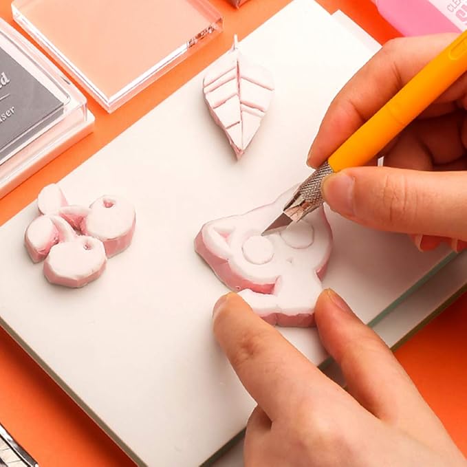 SGHUO 12pcs 4"x6" Pink Rubber Carving Blocks Linoleum Block Stamp Making Kit