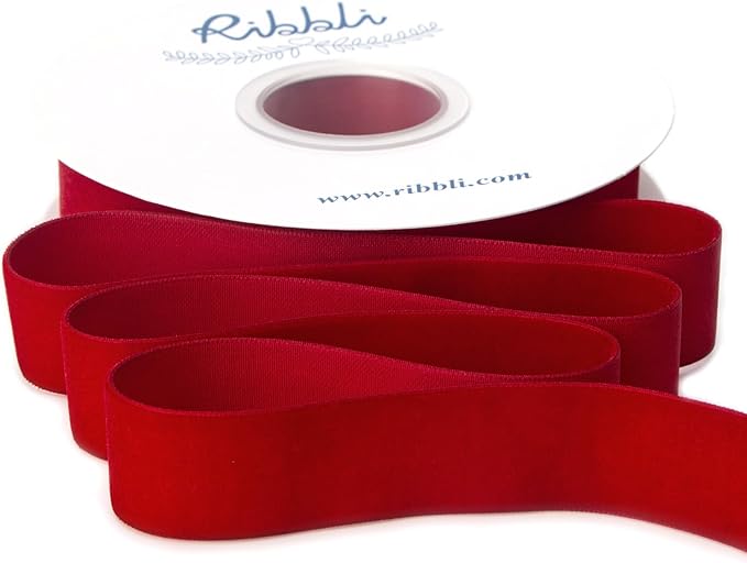Ribbli Polyester Dark Red Velvet Ribbon,1 Inches Continuous10-Yard Spool,Christmas Ribbon for Gift Wrapping,Floral Bouquets, Home Decor
