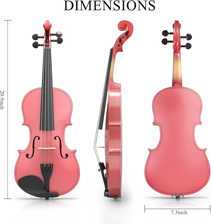 1/2 Beginner Violin Set,Complete Violin Kit with Case, Bow, Rosin, Pink