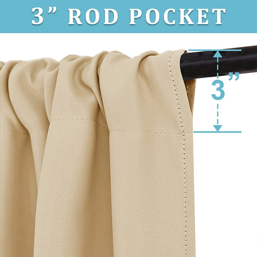 RYB HOME Blackout Curtains 63 inches Long - Energy Saving Insulation Large Window Curtain Blinds for Bedroom Living Room Dining Basement Home Office, W 62 x L 63 per Panel, Biscotti Beige, 2 Pcs