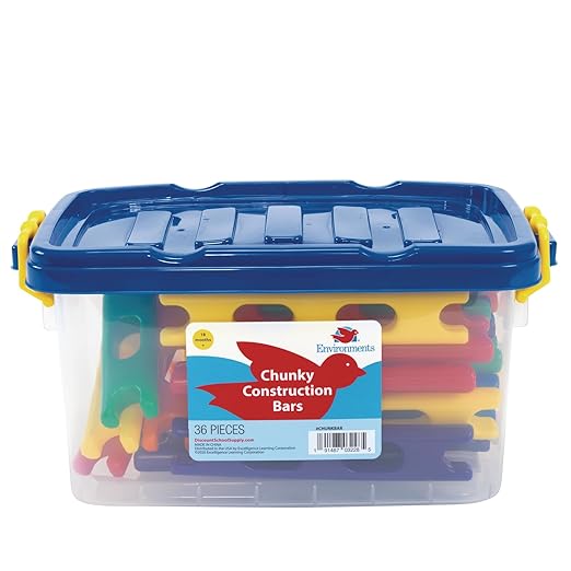 Environments 6.25 inch Chunky Construction Bars, 36 Pieces, Building Blocks, Manipulatives, Early STEM, Educational Toy, Ages 18 Months and Up