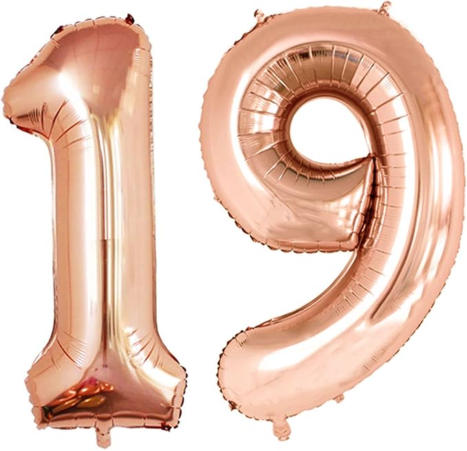 GOER Number 19 Balloons for 19th Birthday Sweet 19 Party Decorations,42 Inch Jumbo Foil Helium 91 Balloons for 91st Birthday Party Decoration (Champagne Gold)