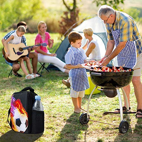 Lunch Tote, 2019 Upgrade Insulated Football Lunch Bag- Waterproof Reusable Lunch Box Portable Meal Bag Ice Pack for Kids Boys Girls - color: Football Fire Red