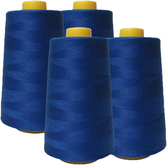 AK TRADING CO. 4-Pack Royal Blue All Purpose Sewing Thread Cones (6000 Yards Each) of High Tensile Polyester Thread Spools for Sewing, Quilting, Serger Machines, Overlock, Merrow & Hand Embroidery