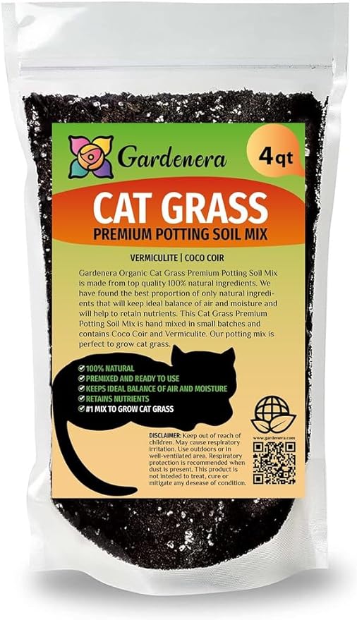 Gardenera Cat Grass Planting Mix - Cultivate Nutritious Grass for Your Beloved Kitty - 4 QUARTS