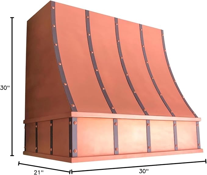 CT Copper Tailor Sloped Copper Vent Hood Wall Mount,30'' W,30''H, 610 CFM Exhaust Fan,Stainless Steel Vent,LED Light,Dishwasher-Safe Baffle Filters,VH8TR1