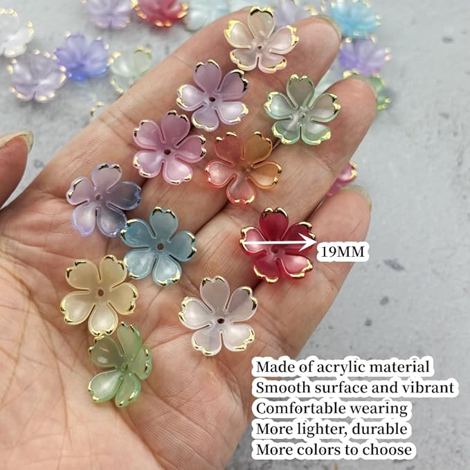 100pcs Acrylic Flower Beads, 19mm Cherry Blossom Plastic Gradient Flower Spacer Beads for DIY Crafts Bracelet Necklace Earrings Jewelry Making(Pink Yellow)