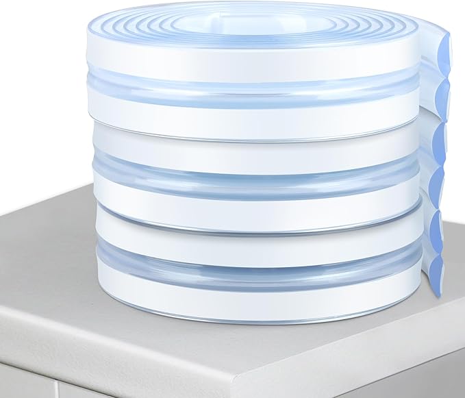 Baby Proofing, 0.4in Edge Protector Strip Clear, Thickened Silicone Soft Corner Protectors with Upgraded Pre-Taped Strong Adhesive, 19.6ft Edge Protectors for Cabinets, Tables, Drawers (White)