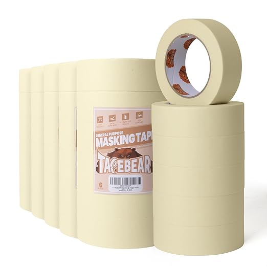 TAPEBEAR General Purpose Masking Tape Beige White 1.41 Inches x 60 Yards, Bulk Painters Tape for Painting, Labeling, DIY Arts Crafts, Home Office School Projects, 36 Rolls