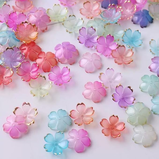100pcs Acrylic Flower Beads, 19mm Cherry Blossom Plastic Gradient Flower Spacer Beads for DIY Crafts Bracelet Necklace Earrings Jewelry Making(Pink Yellow)