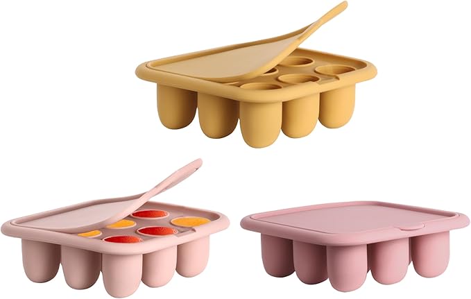 WAJIAYON Baby Food Freezer Tray Silicone Nibble Freezer Tray,Baby Fruit Food Feeder Teether,Breastmilk Popsicle Mold,Babies Breast Milk Teether Pop Maker Maker for Homemade Infant Meals-Pink