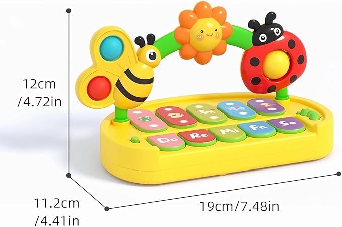 Baby Piano Toy for Kids 0-6-12-18 Months, Light Up Baby Keyboard Musical Toy with Press Pop Bubbles, 4 Modes Toddler Piano for Boys Girls Ages 1-3, Detachable & Portable Infant Toy Gift