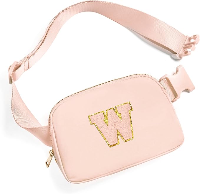 Gitus Gifts for 8 9 10 11 12 Year Old Girls Belt Bag Fanny Pack Crossbody Bags with Initial Letter Patch Cute Stuff Birthday Gifts for Teen Girls Women Personalized Trend Stuff (Coral Pink-W)