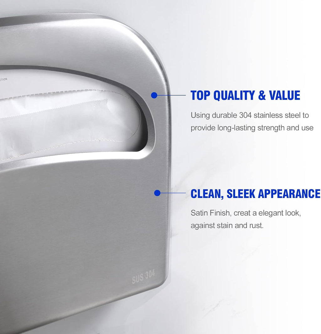 Toilet Seat Cover Dispenser Wall Mount Commercial, Half Fold Toilet Seat Cover Dispenser, 304 Stainless Steel, 16-Inch