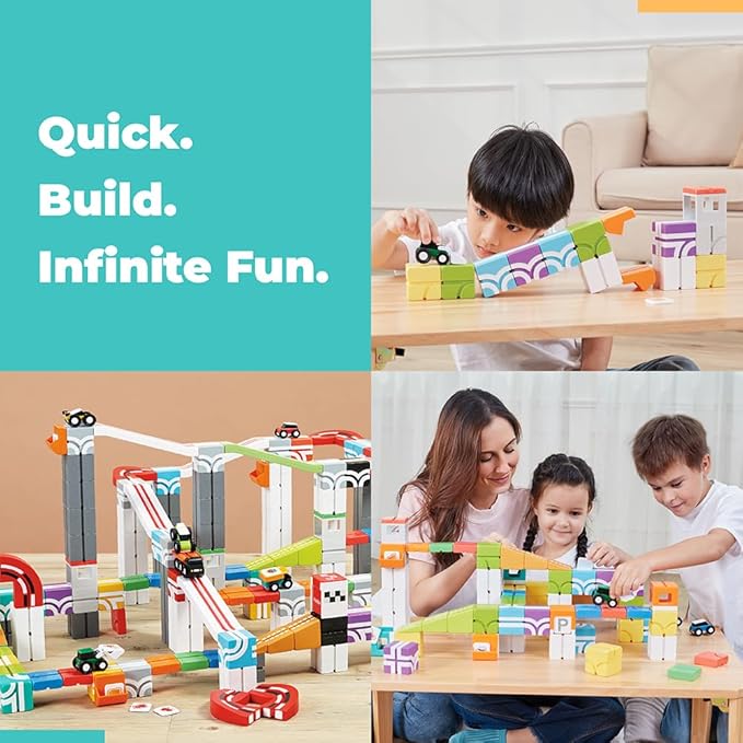 QBI Magnetic Blocks STEM Toys for Toddlers Aged 1+ Year Old Boys & Girls｜3D Colorful Magnetic Building Blocks with School Bus｜Magnet Block for Kids｜Educational & Montessori Preschool Kids Toy (13PCS)