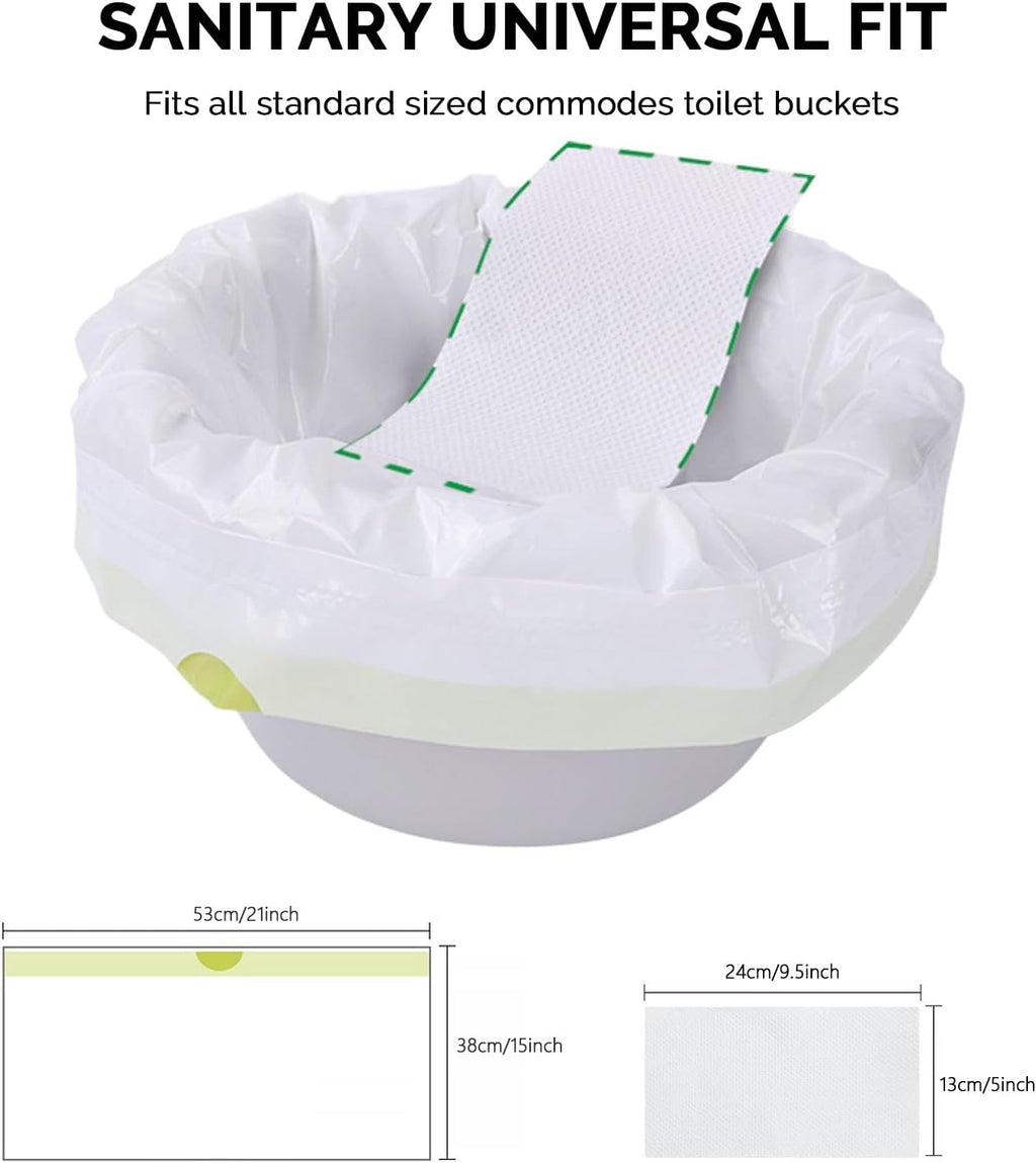 Commode Liners with Absorbent Pads - 60 Pack Disposable Potty Liners for Portable Potty Chair, Large Strong Bags for Camping or Portable Toilet with Gel - Fit All Standard Commode Chair Bucket