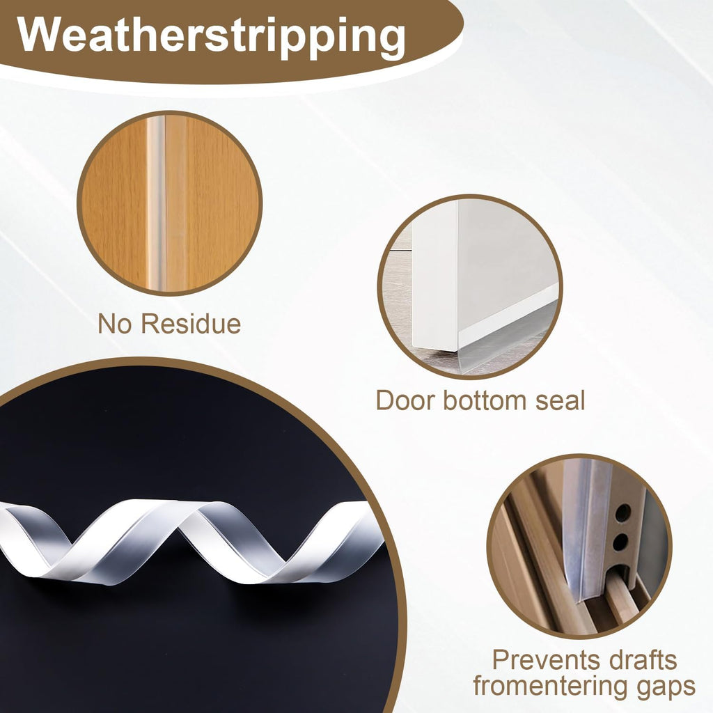 FOURGUN Silicone Weather Stripping Seal Door Tape 25 MM * 16.5FT Insulates Soundproofs Perfect for Door Frames Windows Bathroom Shower Glass Gaps Blocks Cold Air Rain