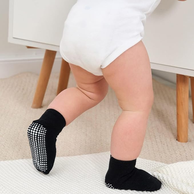 Zaples Baby Non Slip Grip Ankle Socks with Non Skid Soles for Infants Toddlers Kids Boys Girls
