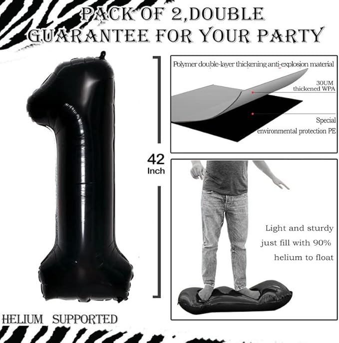 GOER Black Foil Balloons Number 1,Huge Number Balloons for 1st Birthday Party Supplies Anniversary Decorations (3 pcs,42 inch,32 inch,16inch)