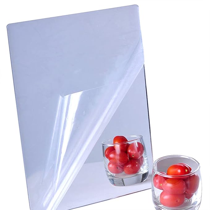 Acrylic Self Adhesive Mirror Sheet for Wall, Plastic Non Glass Sticky Kid Safety Mirror Tiles for Wall Rectangle 6x8 inch 4Pcs
