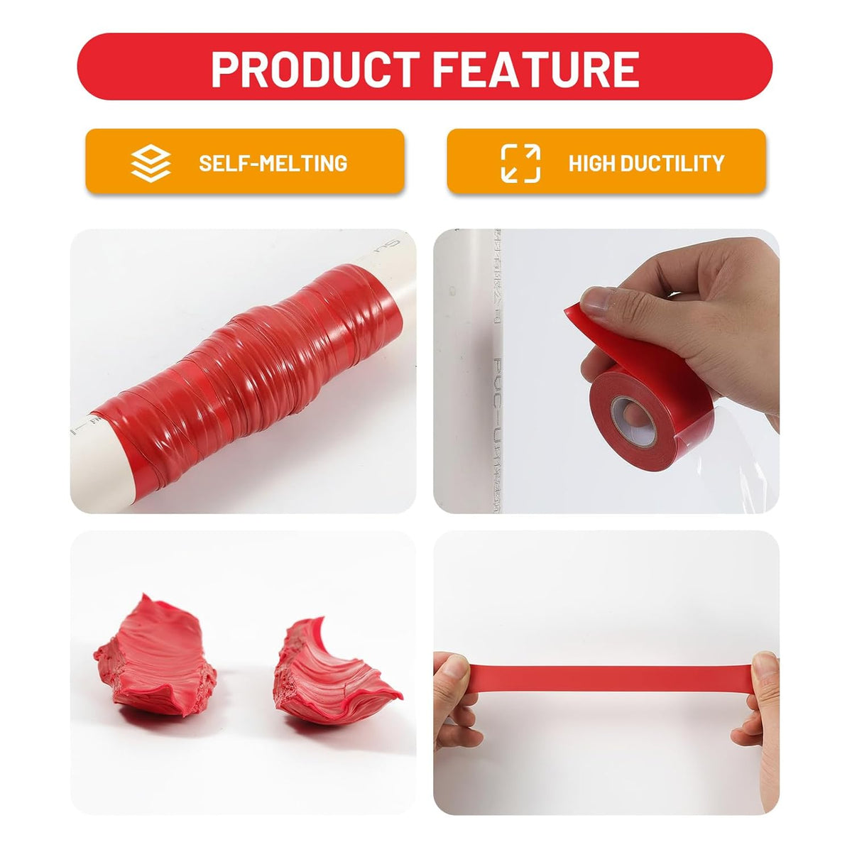 Self Fusing Silicone Tape 2 Rolls 1 in x 10' Red Waterproof Rescue Tape Rubber Leak Silicone Self-amalgamating Tape for Plumbing, Sealing Pipes, Hose Repair, Outdoor Coax and Tool Fixation