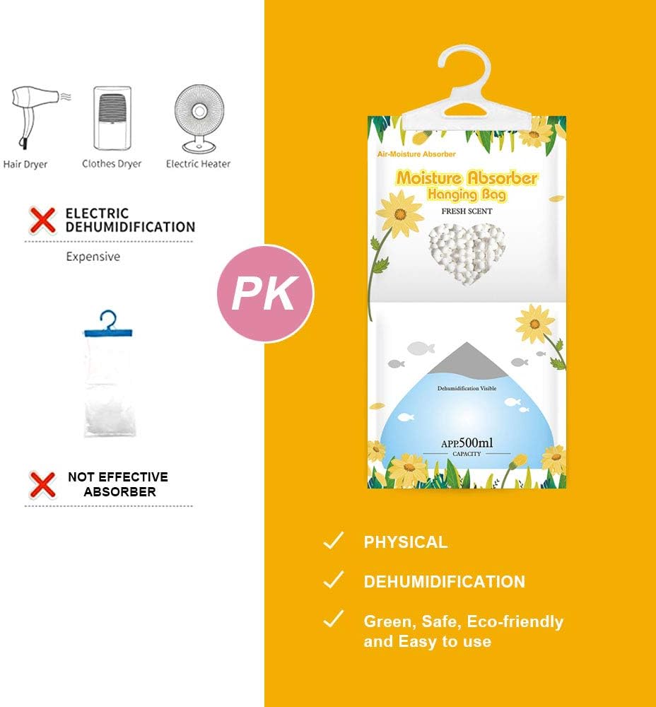 CANAGER Hanging Moisture Absorber, Fresh Scent Moistureproof Desiccant Hanging Bag，Dehumidifier Bag (8 packs) Hanging Closet Dehumidifier Bags, Moisture Absorb 12.5 oz
