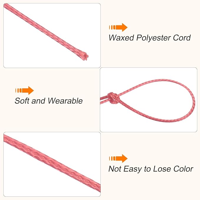 MECCANIXITY Waxed Cord 0.5mm Waxed Polyester Cord 175 Yard Wax String for Bracelet Making, Necklaces, Beading, Jewelry Making and DIY Crafts(Watermelon Red)