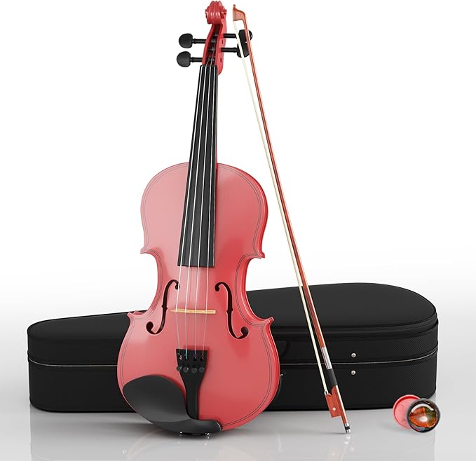 1/4 Beginner Violin Kit, Complete Violin Set with Case, Bow, Rosin, Pink