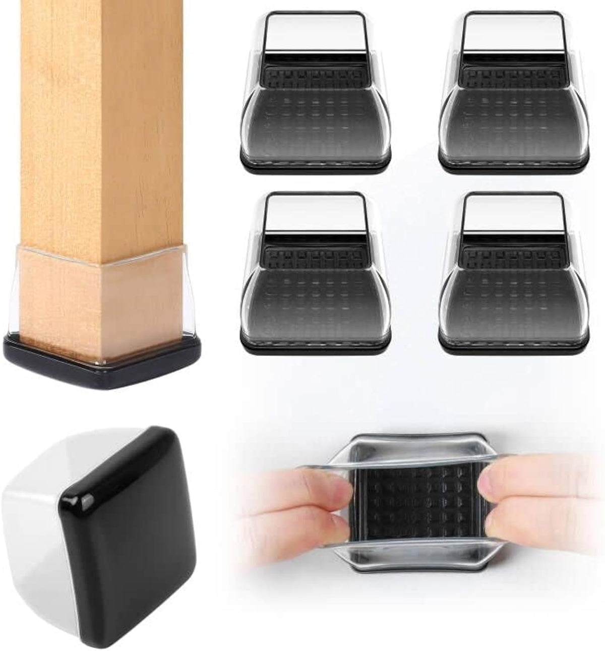 Ezprotekt 8 Pcs Large Clear Chair Leg Sliders for Carpet, Square Teflon Furniture Glides Pads Caps for Rug, Bar Stool Leg Protectors Covers for Table, Chair, Sofa Legs (XL Fit: 1.5" - 2")