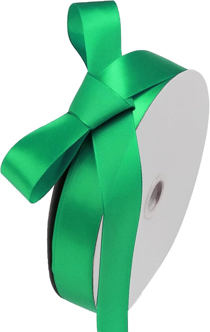 1" x 100 Yards Emerald Green Polyester Satin Ribbon Single Faced Bulk Fabric Ribbons for Gift Wrapping, Crafting, Bows Making, Flower Bouquet, Wedding, Home Decor
