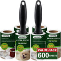 Lint Rollers for Pet Hair Extra Sticky, 600 Sheets Value Set Lint Roller with 2 Upgraded Handles, 6 Rollers Portable Pet Lint Remover for Clothes, Furniture, Carpet, Dog & Cat Hair Removal