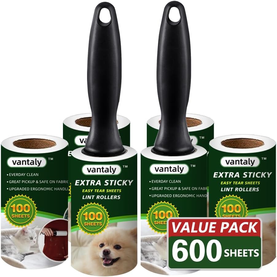 Lint Rollers for Pet Hair Extra Sticky, 600 Sheets Value Set Lint Roller with 2 Upgraded Handles, 6 Rollers Portable Pet Lint Remover for Clothes, Furniture, Carpet, Dog & Cat Hair Removal