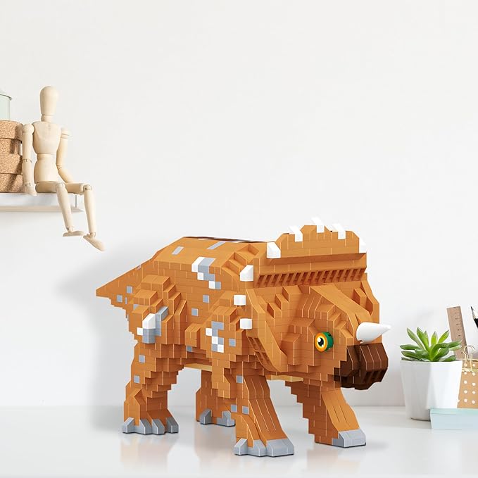 Dinosaur Triceratops Building Blocks Model Decor Micro Mini Blocks Toy Birthday for Age 6+ Children Adults Teens 1145 Pieces