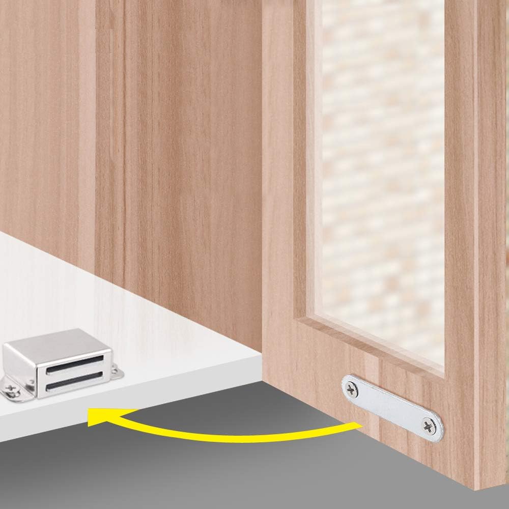 Mousike Cabinet Magnets 30lb Stainless Steel Magnetic Door Catch with Strong Magnetic for Kitchen Cupboard Wardrobe Closet Cabinet Door Drawer Latch (2.1"(Silver 12 Pack))