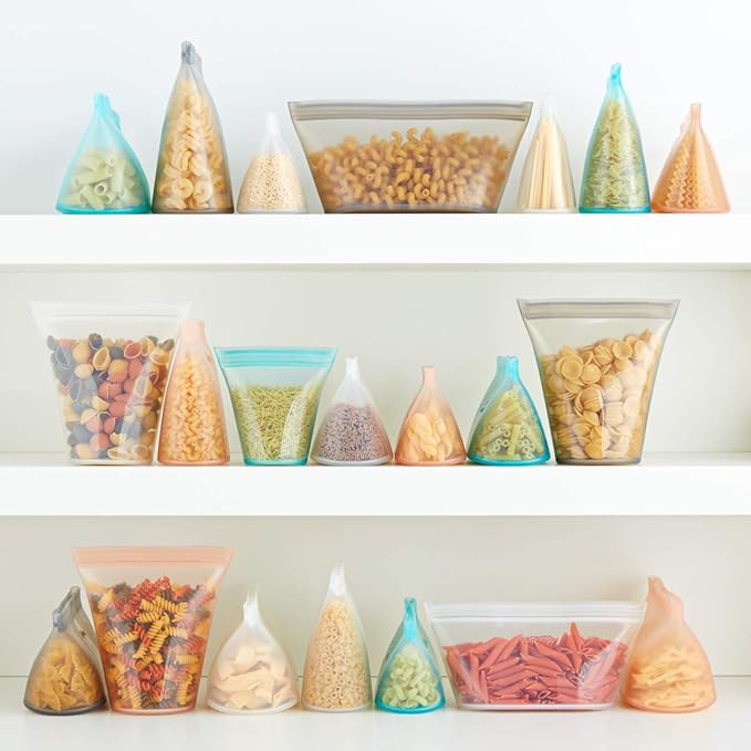 Zip Top Reusable Food Storage Bags | Short Cup [Gray] | Silicone Meal Prep Container | Microwave, Dishwasher and Freezer Safe | Made in the USA