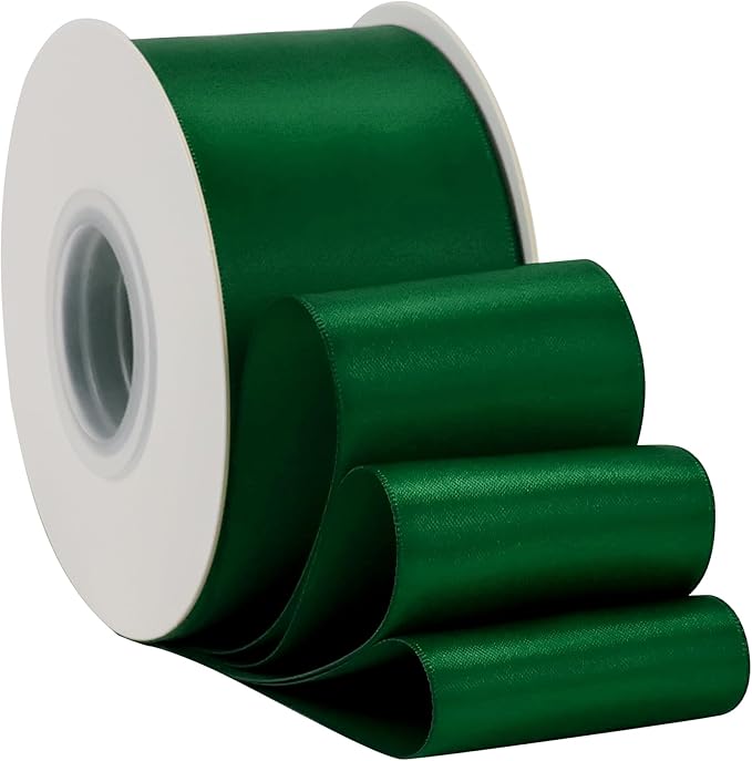 HUIHUANG Forest Green Ribbon 2 inch Double-Faced Forest Green Silk Fabric Ribbon for Christmas, Crafts, Bows Making, Flower Bouquet Wrap, Gift Wrapping, Home Decor, Hairs-25 Yards/Roll